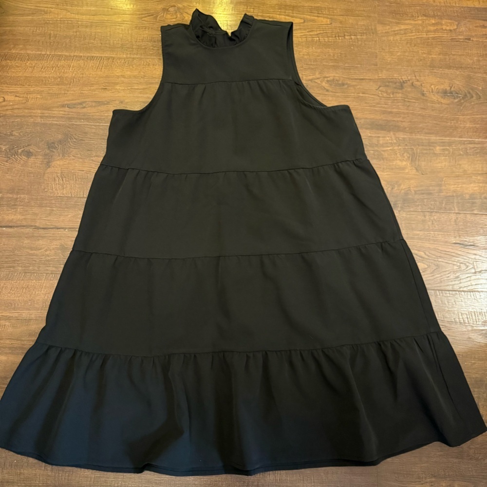 Mud Pie Black Tiered Dress Tie Neck Ruffle Sleeveless Size Medium - Picture 3 of 8